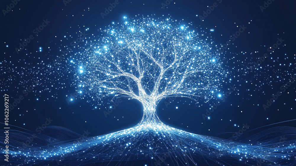 Poster a stylized tree growing from a network of digital lines, with each branch representing new business 