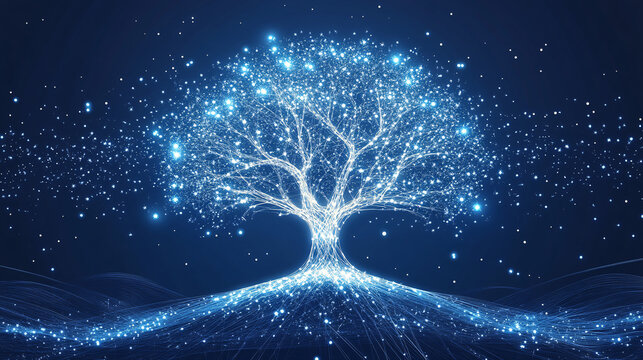 A stylized tree growing from a network of digital lines, with each branch representing new business opportunities and adaptability to change. 