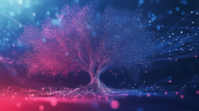 A stylized tree growing from a network of digital lines, with each branch representing new business opportunities and adaptability to change. 