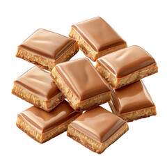 Fototapeta premium Caramel Bliss, glossy caramel squares, rich creamy filling, irresistible sweetness, indulgent treat experience Isolated on white background or PNG