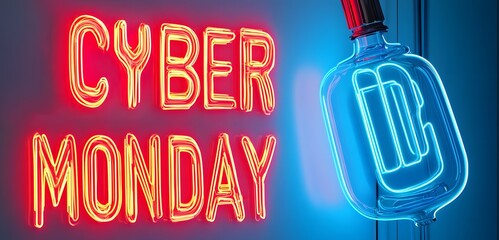 Cyber Monday Sale VisualsCyber Monday Sale Visuals: Collection of Cyber Monday themed images featuring bold designs, neon lights, and technology motifs for impactful e-commerce promotions