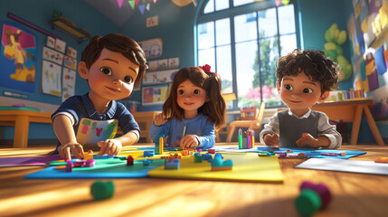 Fototapeta premium Capture the fun, educational spirit of kindergarten, where children feel free to explore, learn, and make friends in a safe and nurturing environment