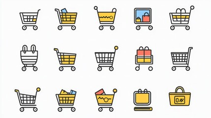 Set vector line icons related to shopping carts including Express Checkout, Mobile Shop, and more, with editable strokes and 48x48 pixel precision