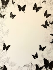 A minimalist black and white butterfly border design featuring a subtle pattern of delicate butterflies for a touch of elegance and nature.