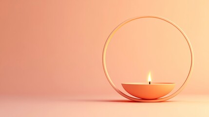 Vector illustration of the Diwali festival background with a glowing diya lamp and empty space for text in a orange color, celebration banner design with a circle frame decoration,generative ai