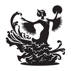  Flamenco dancer with dress silhouette vector art black color design and solid white background 