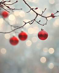 Fototapeta premium Christmas ornaments hanging on a tree branch