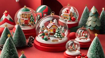 Obraz premium Christmas cheerful snow globe designs with festive scenes