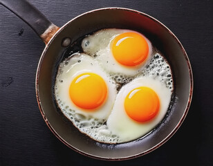 Three Sunny Side Up Eggs in a Frying Pan AI