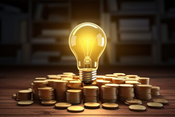 light bulb and coins symbolizing financial savings