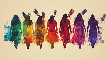 silhouettes of native american women in colorful dresses. Indigenous Peoples Day
