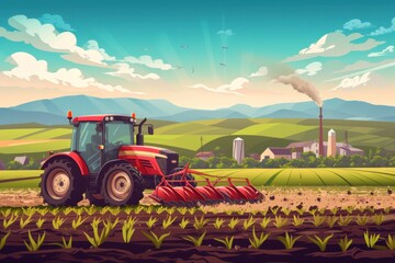 tractor plowing a field in a picturesque agricultural landscape