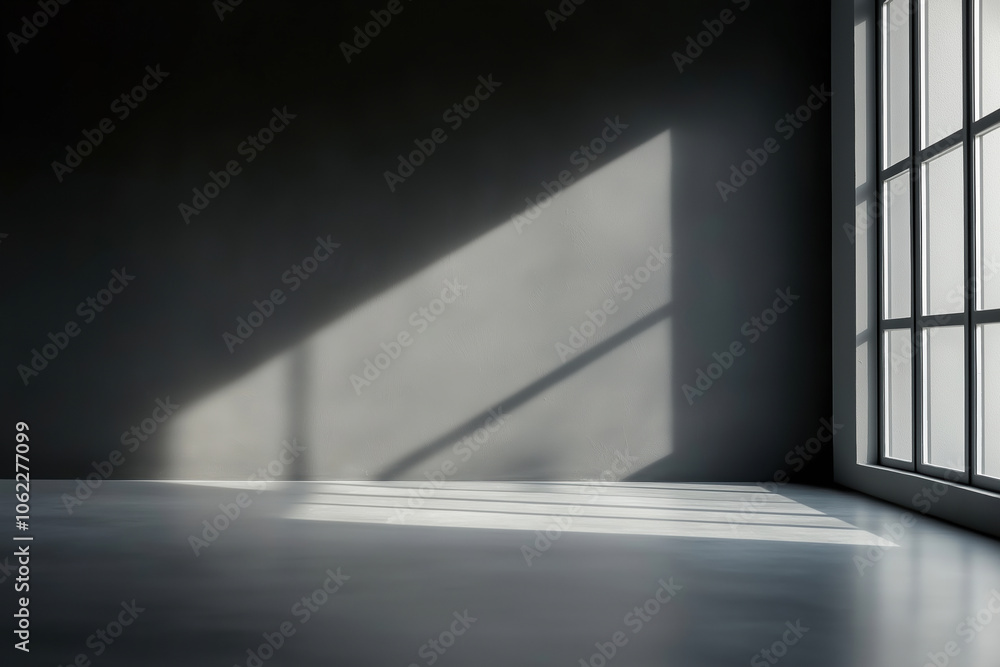 Poster natural light streaming through a large window into an empty room with a gray wall