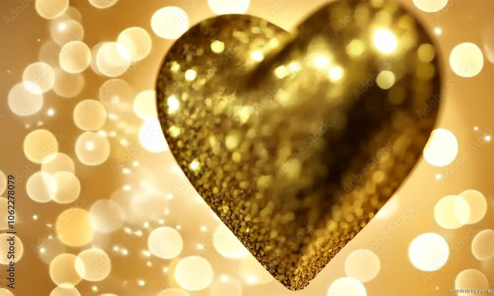 Poster a dazzling golden heart shines amidst a backdrop of shimmering lights and sparkles, creating a mesme
