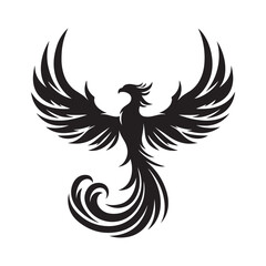 Phoenix rising Silhouette  vector black color and solid white background