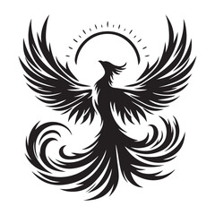 Phoenix rising Silhouette  vector black color and solid white background