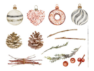 A set of watercolor illustrations for creating Christmas cards.