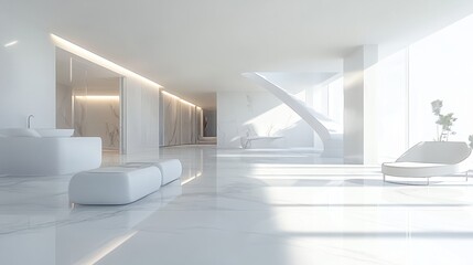 Obraz premium A spacious and luxurious white villa with a modern and minimalist architectural design