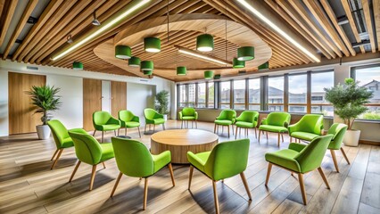 Fototapeta premium Cozy Room with Green Chairs for Group Discussion