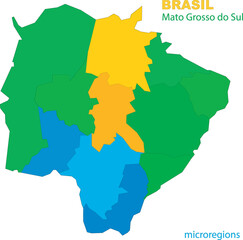 Obraz premium Map of the territory of the state of Mato Grosso do Sul with divisions by highlighted microregions, vector with simple lines of political divisions