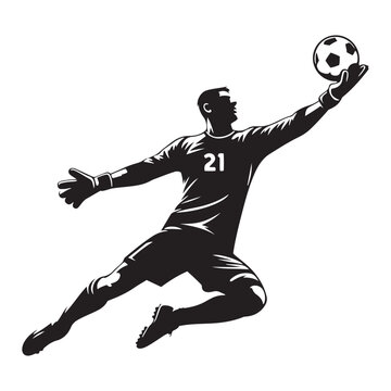 black and white soccer goalkeeper catching ball clip art preview