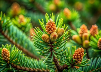 Fresh Pine Buds and Leaves in Brown Tones