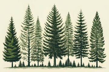 Obraz premium Vector Illustration of Pine and Spruce Trees in Line