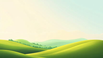 Obraz premium Rolling green hills under pale sky in watercolor style