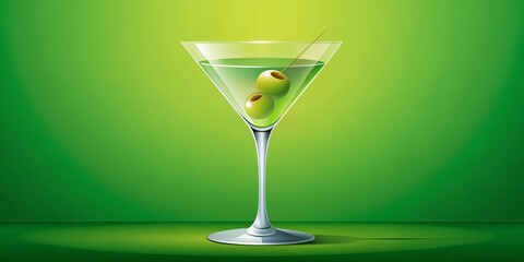 Classic Martini Cocktail with Green Olive Illustration