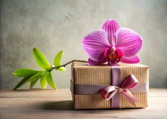 Fototapeta premium Elegant Gift Box with Orchid Flower Decoration