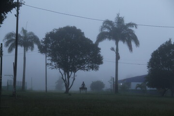 amanhecer com nebina em belterra, pará 