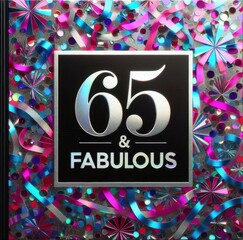Colorful decoration featuring '65 & Fabulous' celebrating a milestone birthday.