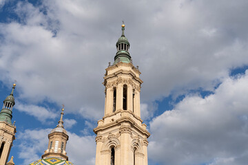 Elegant Mudejar Tower Against Clear Sky - Zaragoza Basilica Detail