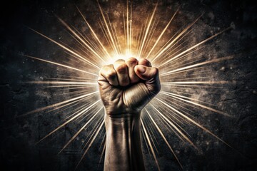 Obraz premium Minimalist Fist Illustration with Sunburst Effect