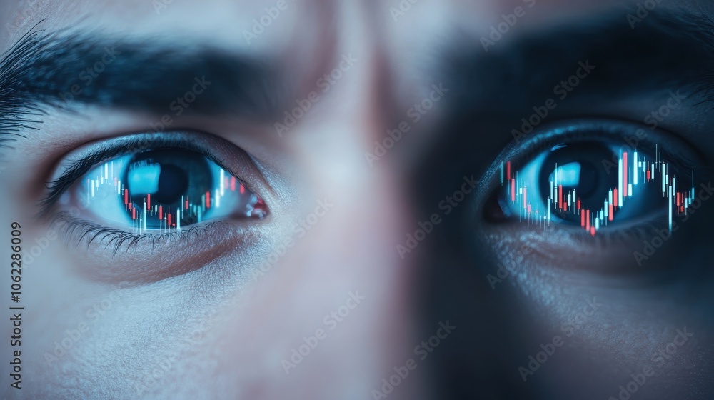 Poster mechanical eyes analyzing fluctuating data patterns