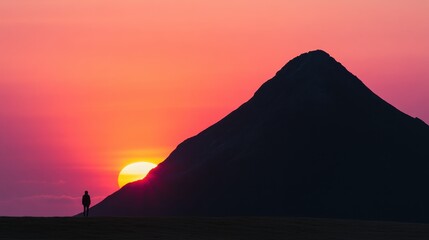 Serene Sunset Behind Majestic Mountain Peak