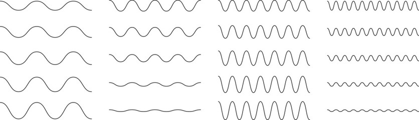 Set of seamless wavy - curvy and zigzag - criss cross horizontal lines. Vector Graphic design elements