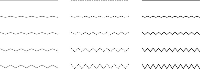 Set of seamless wavy - curvy and zigzag - criss cross horizontal lines. Vector Graphic design elements