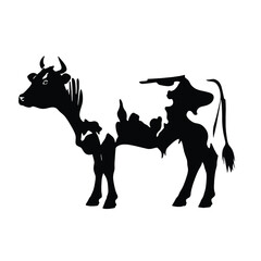 cattle standing pose vector silhouette, fill with black color isolated white background