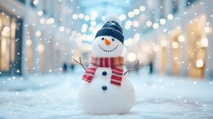 Snowman decorations on an empty hall, elegant and cute