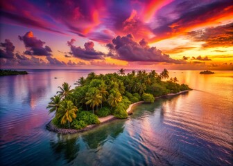 Breathtaking Aerial View of Tropical Island at Sunset