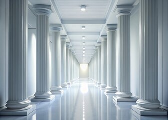 Bright White Corridor with Classical Columns in 3D Render