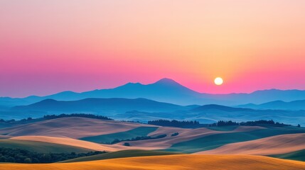Fototapeta premium Colorful Sunrise Over Rolling Hills