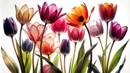 Fototapeta premium Colorful Tulip Silhouettes on Transparent Background