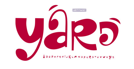 Whimsical alphabet, curvy playful letters, funky font for youthful designs, bouncy headline, lively logo, vibrant children typography, joyful festival titles, fun typographic design. Vector typeset.