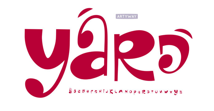 Whimsical alphabet, curvy playful letters, funky font for youthful designs, bouncy headline, lively logo, vibrant children typography, joyful festival titles, fun typographic design. Vector typeset.