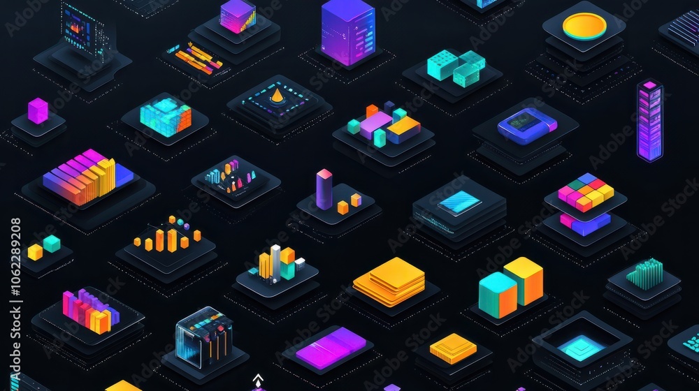Poster data analytics icon set. big data analysis technology symbol. containing database, statistics, analy