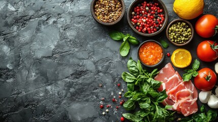 Healthy Food Menu Concept for Keto or Paleo Diet Featuring Fresh Ingredients on a Stylish Gray Background for Nutrition Planning and Healthy Eating Guidance