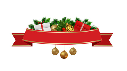 Christmas Banners and Ribbons Elements with Christmas Decoration Elements.