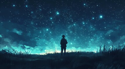 Fototapeta premium Stargazing: A Person Looking Up at the Constellations